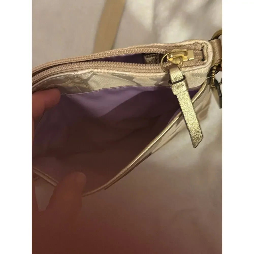 Vintage Coach Y2K Patchwork Signature Swingpack Crossbody Bag Beige Gold - Picture 5 of 7